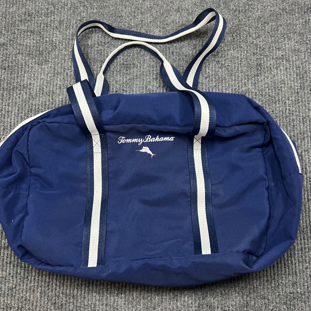 Tommy Bahama Navy Blue Nylon Duffel Bag Marlin Logo Weekend Travel Gym Bag